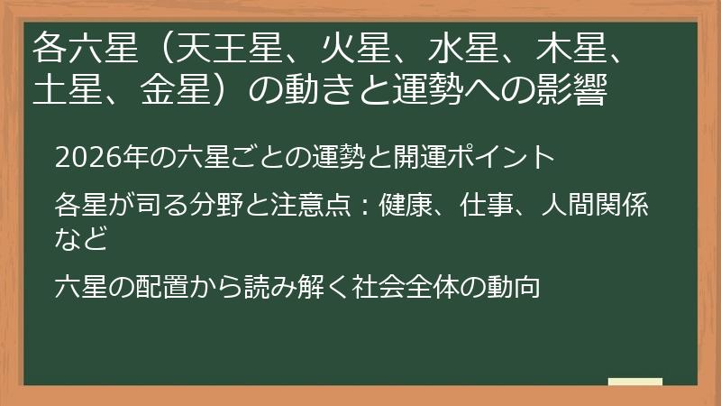 各六星（天王星、火星、水星、木星、土星、金星）の動きと運勢への影響