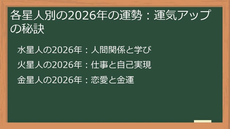 各星人別の2026年の運勢：運気アップの秘訣