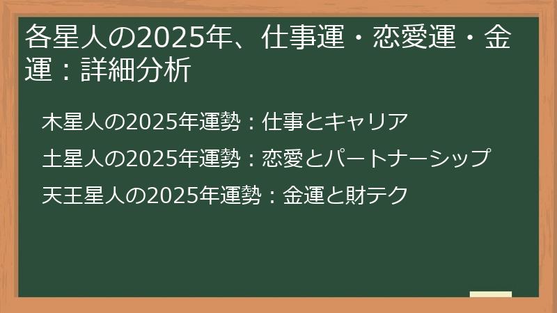 各星人の2025年、仕事運・恋愛運・金運：詳細分析