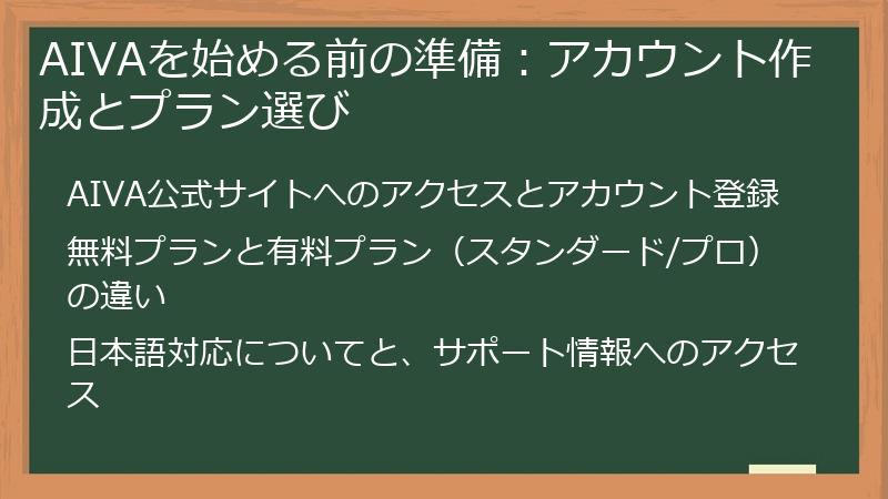 AIVAを始める前の準備：アカウント作成とプラン選び