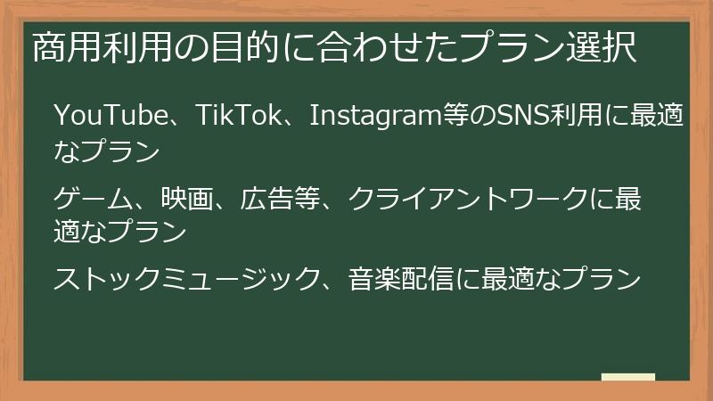 商用利用の目的に合わせたプラン選択
