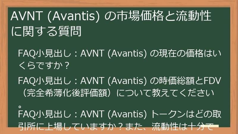 AVNT (Avantis) の市場価格と流動性に関する質問