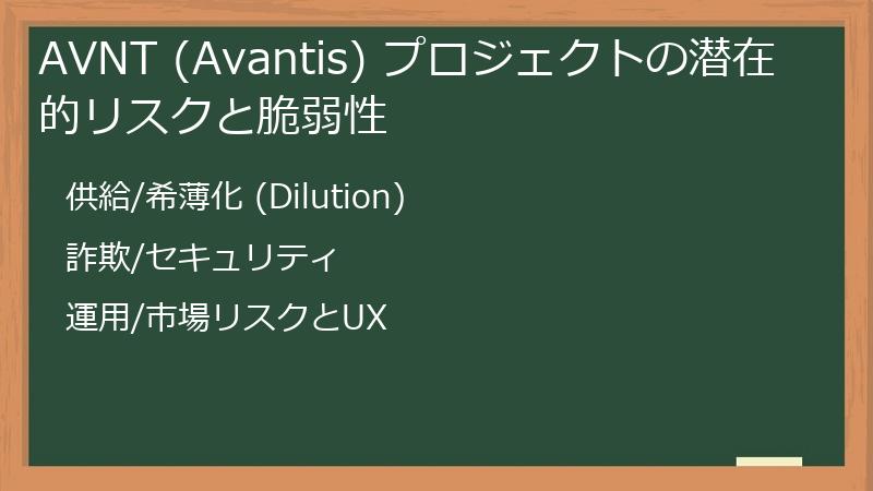 AVNT (Avantis) プロジェクトの潜在的リスクと脆弱性