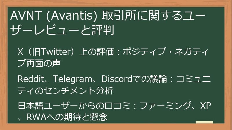 AVNT (Avantis) 取引所に関するユーザーレビューと評判