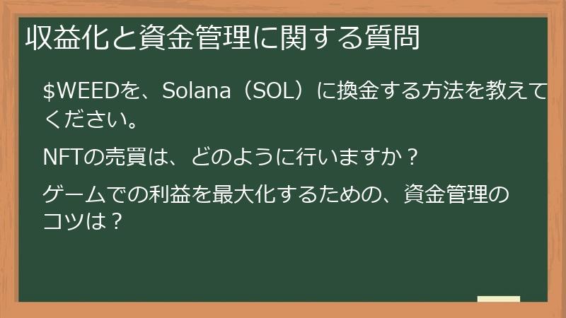 収益化と資金管理に関する質問