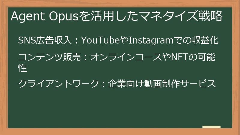 Agent Opusを活用したマネタイズ戦略