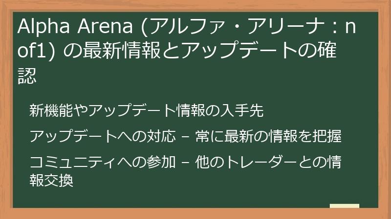 Alpha Arena (アルファ・アリーナ：nof1) の最新情報とアップデートの確認