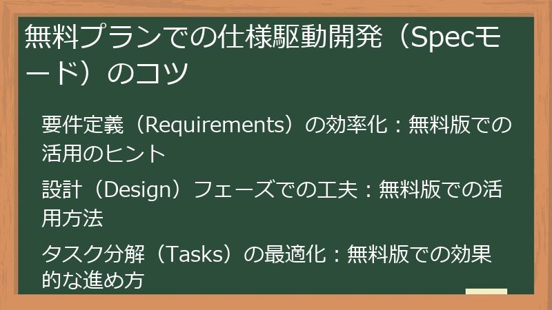 無料プランでの仕様駆動開発(Specモード)のコツ