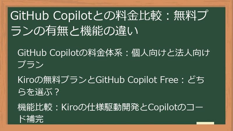 GitHub Copilotとの料金比較:無料プランの有無と機能の違い