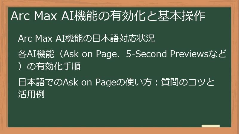 Arc Max AI機能の有効化と基本操作