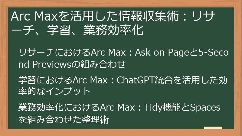 Arc Maxを活用した情報収集術：リサーチ、学習、業務効率化