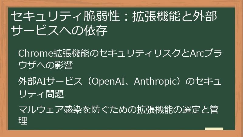 セキュリティ脆弱性：拡張機能と外部サービスへの依存