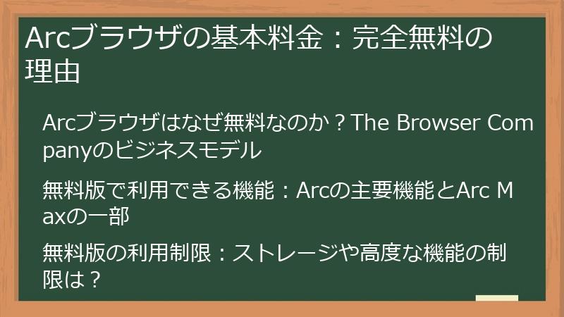 Arcブラウザの基本料金:完全無料の理由
