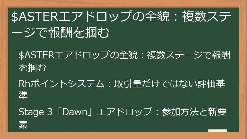 $ASTERエアドロップの全貌：複数ステージで報酬を掴む