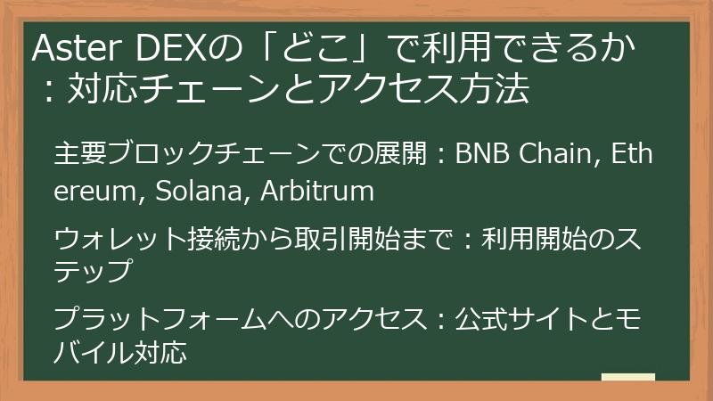 Aster DEXの「どこ」で利用できるか：対応チェーンとアクセス方法