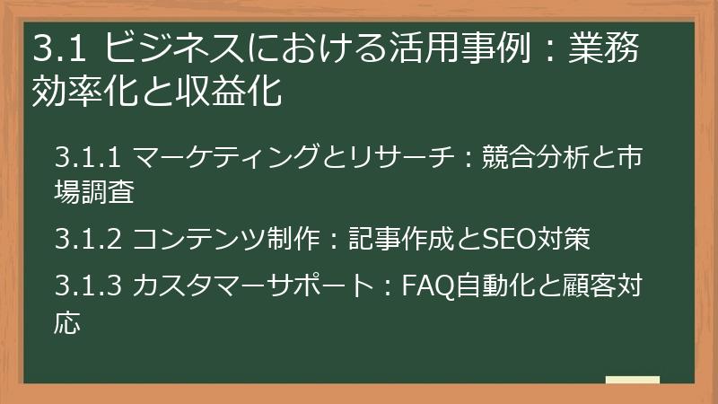 3.1 ビジネスにおける活用事例：業務効率化と収益化