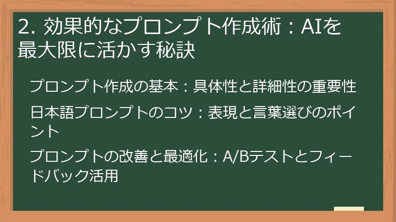 2. 効果的なプロンプト作成術：AIを最大限に活かす秘訣