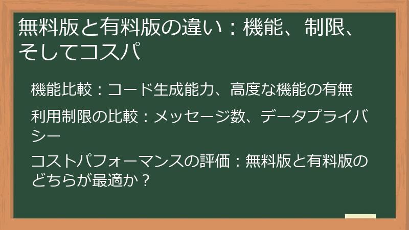 無料版と有料版の違い:機能、制限、そしてコスパ
