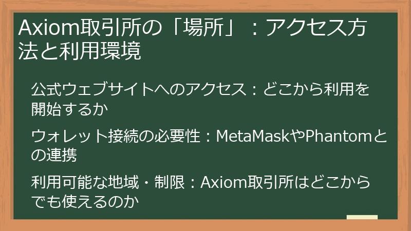 Axiom取引所の「場所」：アクセス方法と利用環境