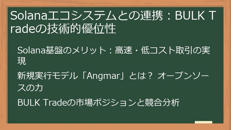 Solanaエコシステムとの連携:BULK Tradeの技術的優位性