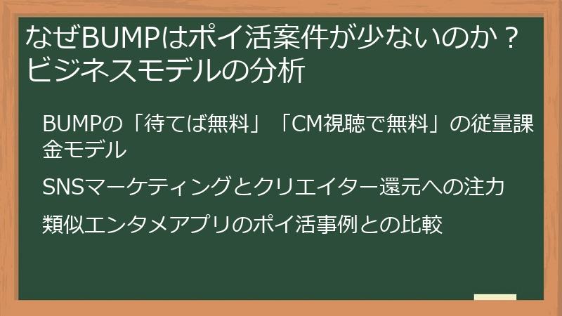 なぜBUMPはポイ活案件が少ないのか？ビジネスモデルの分析