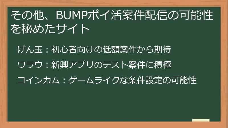 その他、BUMPポイ活案件配信の可能性を秘めたサイト