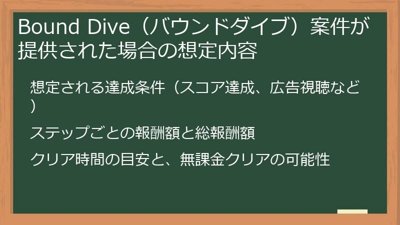 Bound Dive（バウンドダイブ）案件が提供された場合の想定内容