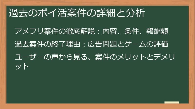 過去のポイ活案件の詳細と分析