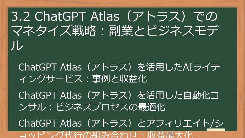 3.2 ChatGPT Atlas（アトラス）でのマネタイズ戦略：副業とビジネスモデル