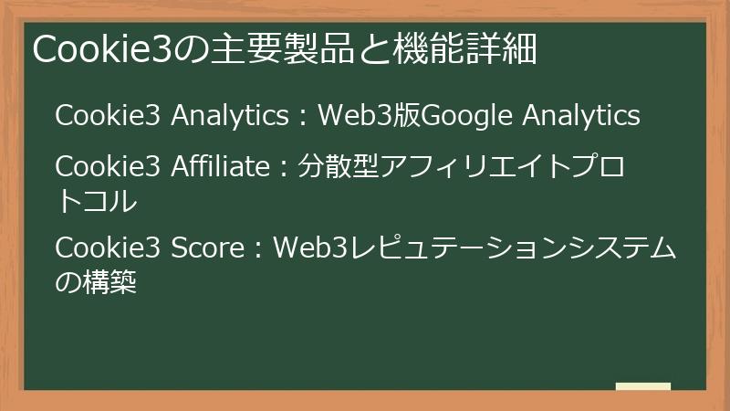 Cookie3の主要製品と機能詳細