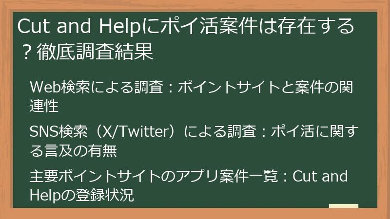 Cut and Helpにポイ活案件は存在する？徹底調査結果