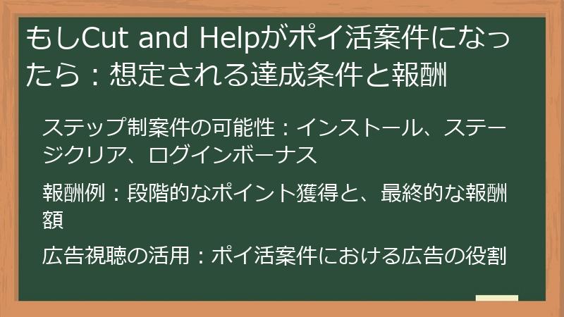 もしCut and Helpがポイ活案件になったら：想定される達成条件と報酬