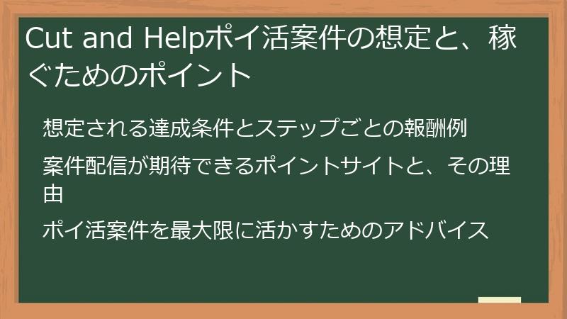 Cut and Helpポイ活案件の想定と、稼ぐためのポイント