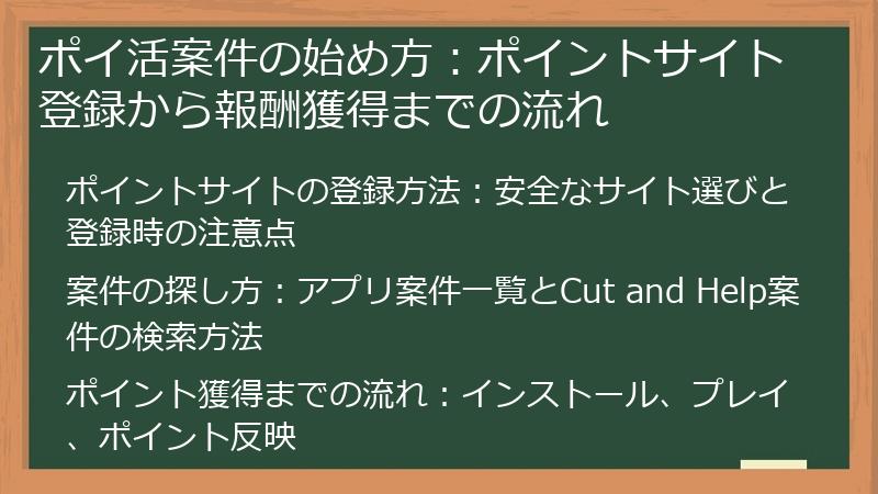 ポイ活案件の始め方：ポイントサイト登録から報酬獲得までの流れ