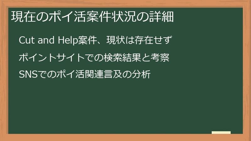 現在のポイ活案件状況の詳細