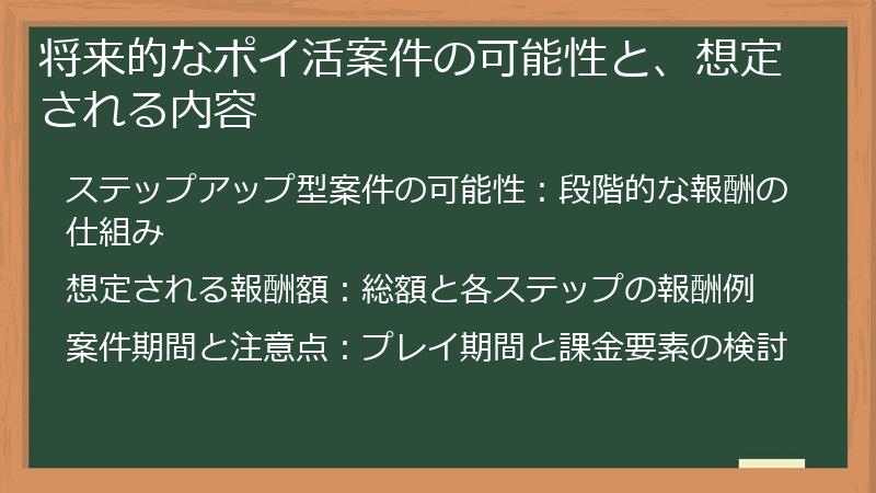 将来的なポイ活案件の可能性と、想定される内容