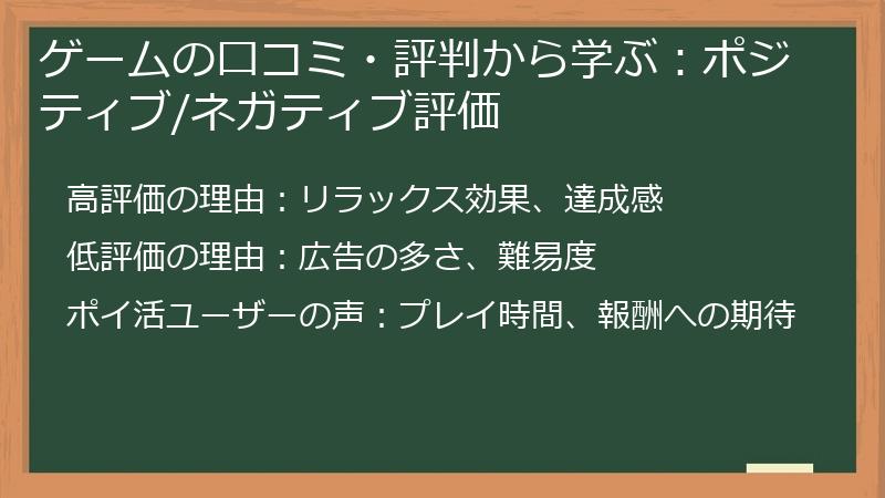 ゲームの口コミ・評判から学ぶ：ポジティブ/ネガティブ評価