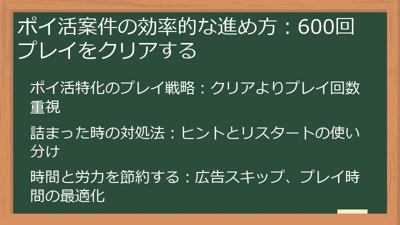 ポイ活案件の効率的な進め方：600回プレイをクリアする
