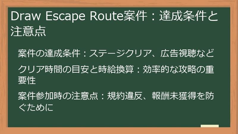 Draw Escape Route案件：達成条件と注意点