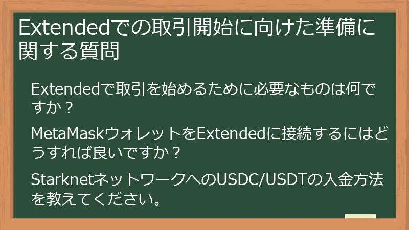 Extendedでの取引開始に向けた準備に関する質問