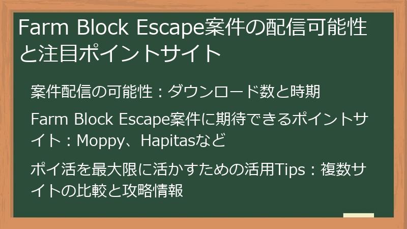 Farm Block Escape案件の配信可能性と注目ポイントサイト