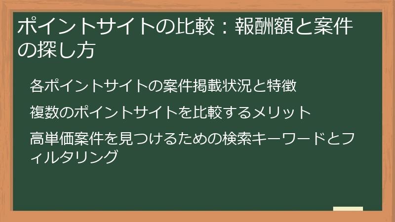 ポイントサイトの比較：報酬額と案件の探し方