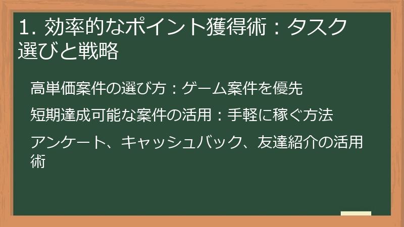 1. 効率的なポイント獲得術：タスク選びと戦略