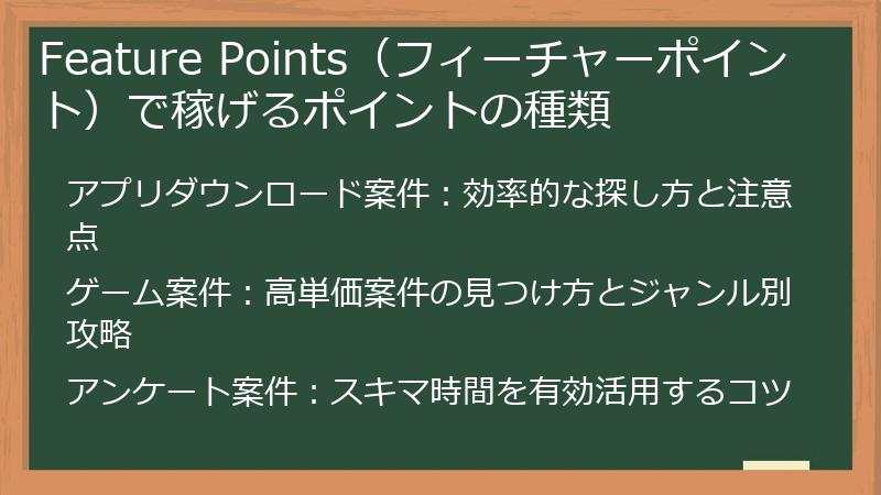 Feature Points（フィーチャーポイント）で稼げるポイントの種類