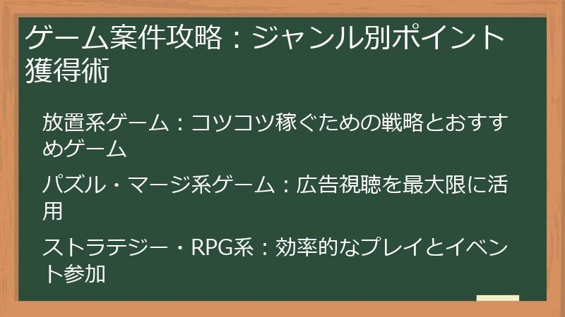 ゲーム案件攻略：ジャンル別ポイント獲得術