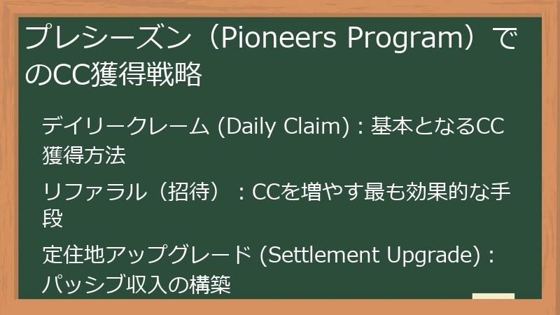 プレシーズン（Pioneers Program）でのCC獲得戦略