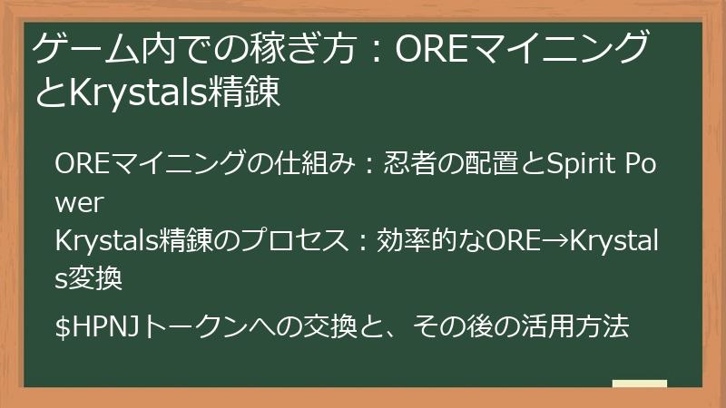 ゲーム内での稼ぎ方：OREマイニングとKrystals精錬