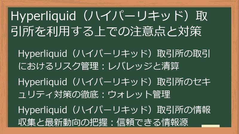 Hyperliquid（ハイパーリキッド）取引所を利用する上での注意点と対策