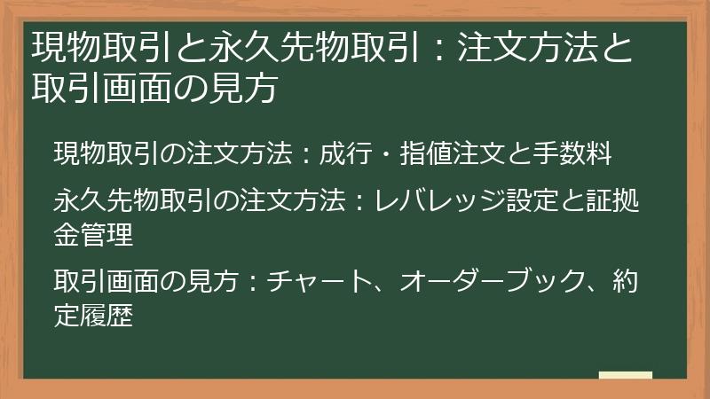 現物取引と永久先物取引：注文方法と取引画面の見方