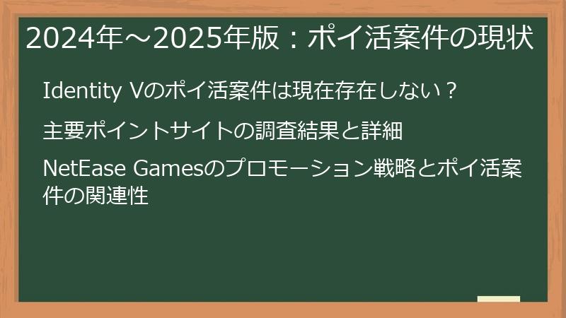 2024年〜2025年版：ポイ活案件の現状